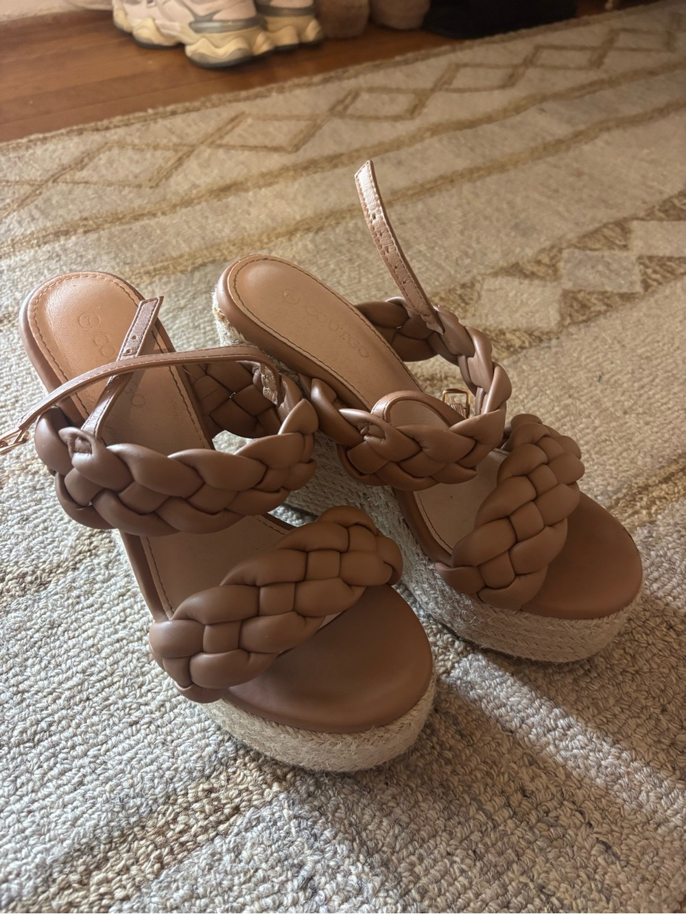 Braided Espadrille Platform Sandals in Tan